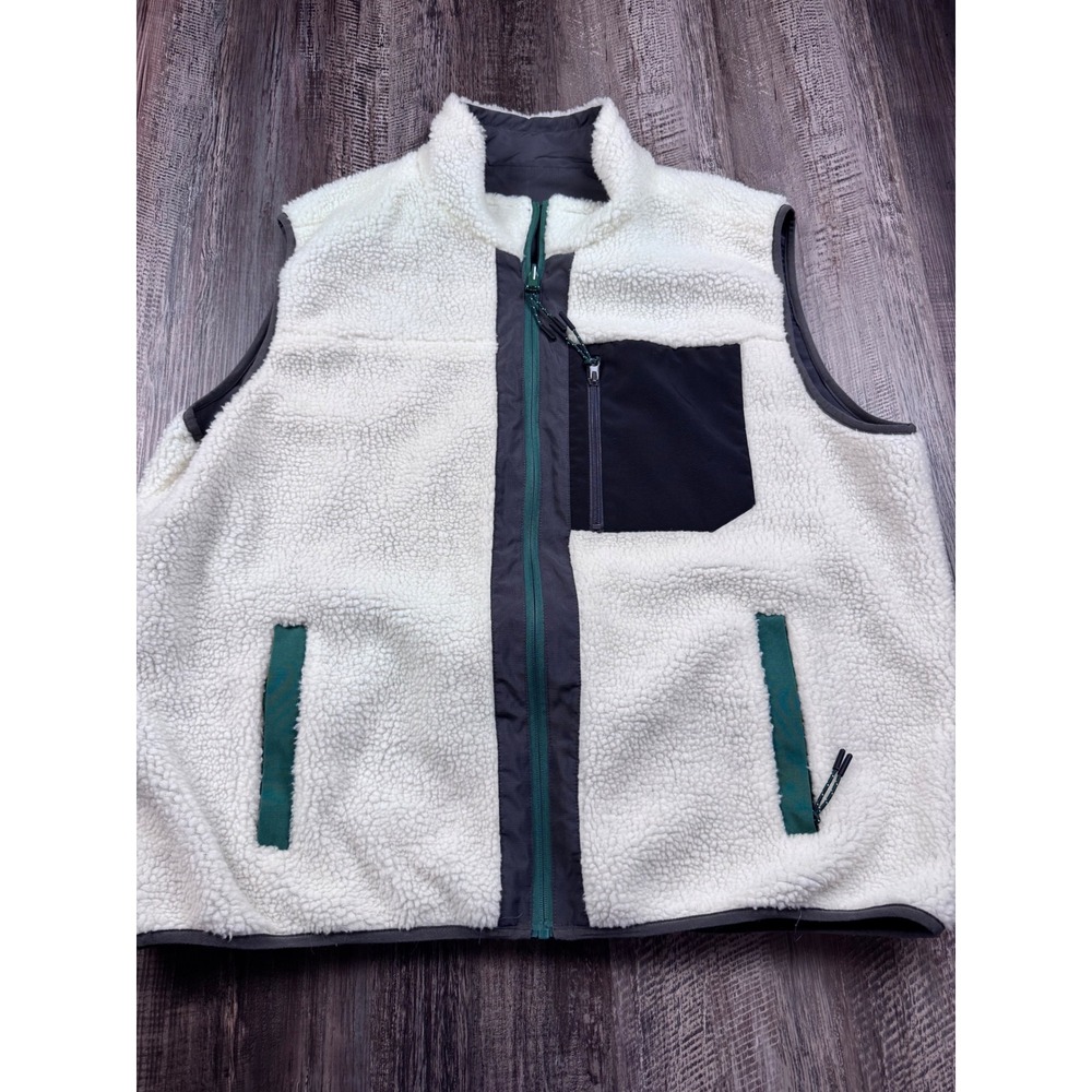 Stoic Reversible Sherpa Fleece Vest Mens XXL Cream Grey Full Zip Ripstop Pocket
